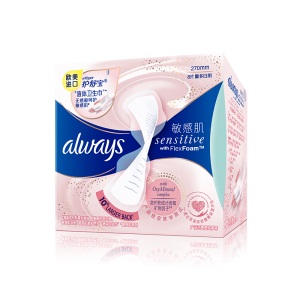 护舒宝Always欧美进口新液体卫生巾敏感肌系列粉色护肤级量多日用/夜用270mm 8片