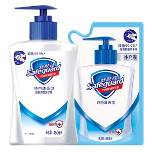 舒肤佳洗手液纯白清香型450ML+300ML补充装（抑菌99.9% 温和洁净）