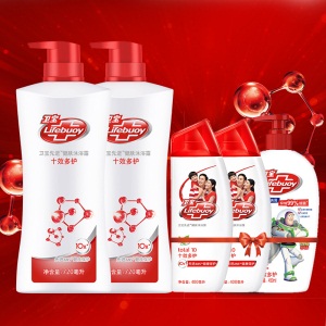 卫宝(Lifebuoy)家庭套装十效多护沐浴露720mlx2赠十效多护沐浴露400mlx2或200X4+优效多护洗手液450ml