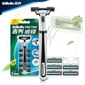 吉列（Gillette） 剃须刀刮胡刀手动 吉利 旋转双层 威锋（1刀架+6刀头）