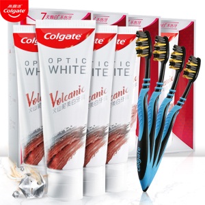 高露洁（Colgate） 光感白火山泥牙膏套装 火山泥牙膏120gx4+适齿炭牙刷x4