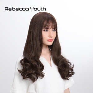 瑞贝卡（Rebecca） 真发假发女中长卷发空气刘海波浪卷蓬松自然时尚典雅气质头套 6:自然棕色(机制加手织发缝工艺)