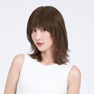 瑞贝卡假发女中长直发尾内扣空气刘海全真人发手织辛芷蕾同款头套 8C:褐咖色 （全真人发半手织工艺）