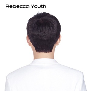瑞贝卡(Rebecca)假发男士短发头套全真人发辫子发齐碎刘海蓬松自然全手织工艺头套 NH1B：自然黑(全人发全手织工艺发长23cm)