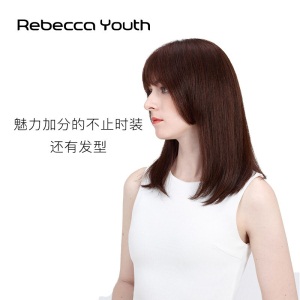 瑞贝卡假发女中长直发齐刘海公主切全真人发半手织逼真时尚头套 37L:黄棕色 发长40cm(全真人发半手织工艺)