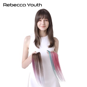 Rebecca瑞贝卡假发女彩色全真人发假发片挂耳染挑染一片式卡子接发片隐形无痕长直发片（一套2片装） 幽蓝色渐变(全真人发 宽3.2cm，发长50cm)