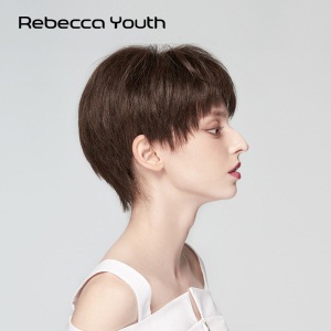 瑞贝卡(Rebecca)假发全真人发女短发短直发狗啃刘海蓬松透气全手织工艺头套 1B：自然黑(全手织工艺全真人发)