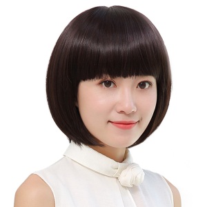佰丝堂假发女短发短直发BOBO头时尚波波头齐刘海 深棕色【均码】可调节大小