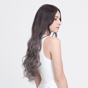 瑞贝卡真发假发女士中长发长卷发大波浪蓬松自然时尚烟灰渐变头套 TTSG6/SG5:深灰烟灰渐变(机制+手织发缝)