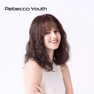 瑞贝卡（Rebecca）假发女空气刘海水波纹中长卷发全真人发潮流时尚半手织头套 3:棕黄色（全真人发半手织水波纹中长发）
