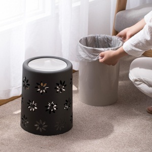茶花艾利格翻盖式垃圾桶袋分类清洁桶圆形可分离杂物桶双层镂空 深灰色10.6L（单个装）