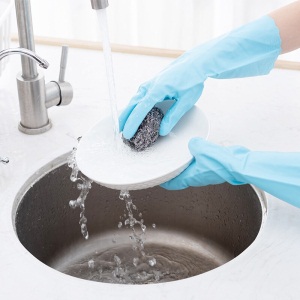 茶花橡胶手套洗碗洗衣耐用防水PVC清洁厨房家务手套颜色随机 (S号)3双装-常规款