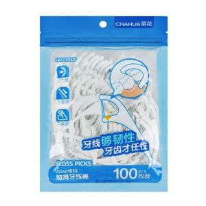 茶花护理牙线棒儿童牙线细滑纤维圆线耐用牙签 100枚 袋装