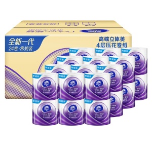 维达（Vinda）棉韧卷纸4层125克24卷 有芯压花卷筒纸卫生纸巾 无香整箱