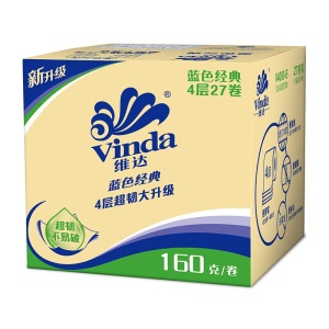 维达（Vinda）蓝色经典4层160g*27卷 卷筒纸巾厕纸卫生纸 自然无香 整箱