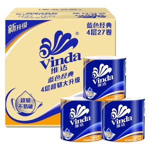 维达（Vinda）蓝色经典卷纸4层140克27卷 有芯卷筒纸巾厕纸手纸卫生纸 整箱 140克27卷