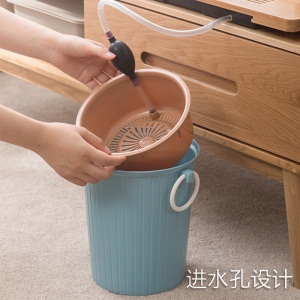 茶花茶渣桶茶水桶排水桶沥水桶茶叶分离分类垃圾桶废水桶滤茶桶废茶桶【含排水球+管】 7L 蓝色