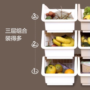 茶花厨房置物架储物架收纳篮收纳筐斜口层叠家居零食蔬果收纳箱整理箱 白色（一个装）