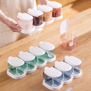茶花塑料调料盒调味罐油壶搭档调料瓶4组套装 颜色随机