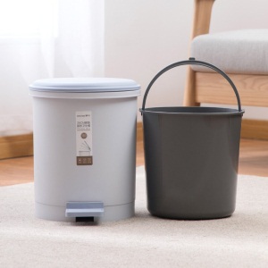 茶花脚踏垃圾桶袋家用分类清洁桶圆形有盖可分离杂物桶 9.6L（浅蓝色）