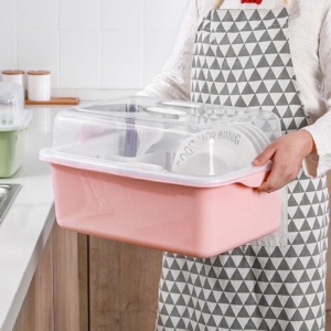 茶花塑料碗柜厨房收纳箱置物架碗碟架沥水篮架密封防尘防油污 取盖式(小号)绿色