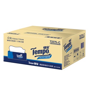 得宝（Tempo）加厚抽纸4层90抽18包 德宝纸抽面巾纸餐巾纸卫生纸巾抽 整箱装