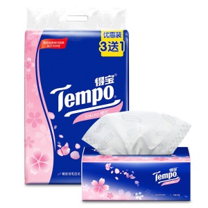 得宝（Tempo）樱花抽纸4层90抽8包 德宝抽纸加厚软抽卫生纸餐巾纸(樱花味)