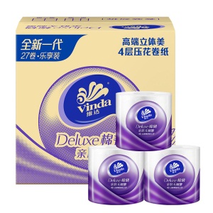 维达 Vinda 卷筒纸棉韧有芯卷纸4层128克27卷立体压花卷筒纸卫生纸巾家用卷纸厕纸 自然无香（整箱）V4665