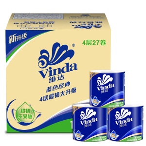 维达（Vinda）蓝色经典4层160g*27卷 卷筒纸巾厕纸卫生纸 自然无香 整箱