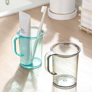 茶花漱口杯子刷牙杯洗漱杯家用塑料牙缸浴室牙刷杯手柄马克杯370ml 亲乐口杯-浅灰色