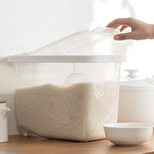 茶花米桶带滑轮翻盖送量杯家用多功能储米箱塑料米面杂粮收纳箱 20斤(两个装)