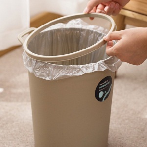 茶花垃圾桶带压圈套袋废纸篓厨房客厅卫生间垃圾筐收纳储物桶塑料无盖简约卫生桶分类垃圾桶袋 米白色(1个装)