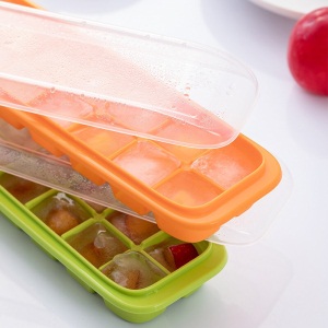 茶花冰格冰棒模具创意冻冰块盒制冰模具盒制冰盒有盖冰格 16格硬款-橙色