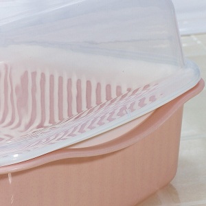 茶花塑料碗柜厨房收纳箱置物架碗碟架沥水篮架密封防尘防油污 取盖式(小号)粉色