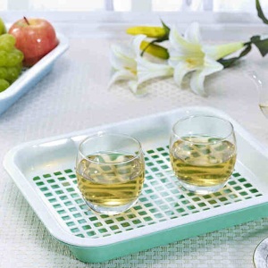 茶花塑料双层茶盘塑料小茶盘长方形双层沥水托盘（34x28cm）  颜色随机 1001-B