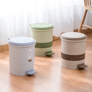 茶花脚踏垃圾桶袋家用分类清洁桶圆形有盖可分离杂物桶 6L（灰咖色）
