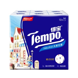 得宝（tempo）迷你印花纸手帕7片12包*2共24包 迷你面巾纸餐巾纸德宝纸巾便携式（天然无香）