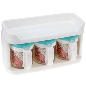 茶花 玻璃调料盒调味罐盐罐厨房储物罐双层六件套 400ml调味罐*5+双层架