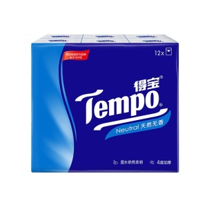 得宝（Tempo）手帕纸4层12包*2共24包 迷你面巾纸餐巾纸 德宝纸巾便携式（天然无香）