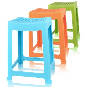 茶花凳子塑料椅子加厚型条纹凳浴室凳高方凳弧形凳 46.6cm高(蓝色 1个装)