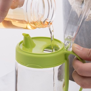 茶花玻璃油壶油瓶防尘密封防漏油壶酱油瓶醋瓶调料瓶调味瓶罐 【蓝色】450ml直身瓶
