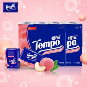 得宝（Tempo）手帕纸4层12包*2共24包 迷你有香面巾纸餐巾纸 德宝纸巾便携式(甜心桃味）