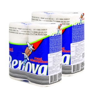 瑞诺瓦之爱（Renova） 进口厨房纸巾吸油纸擦手纸卷纸压花强吸水清洁用纸2层*2卷80张 2包装