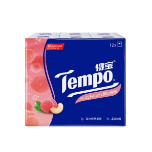 得宝（Tempo）手帕纸4层12包*2共24包 迷你有香面巾纸餐巾纸 德宝纸巾便携式(甜心桃味）