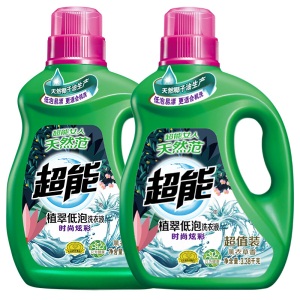 超能 植翠洗衣液(时尚炫彩)3.38kg+3.38kg/瓶装 天然椰油 低泡易漂 护色 机洗手洗通用（新老包装随机发货）