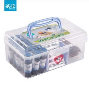 茶花收纳箱1.2L医药箱家用便利保健药箱塑料提把多格小药盒 颜色随机
