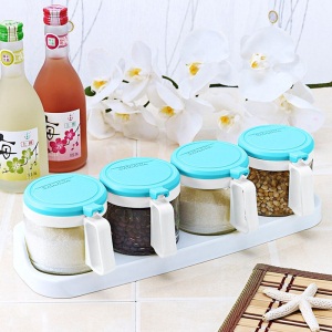 茶花玻璃调味盒油壶酱油瓶调味罐厨房调料盒套装 五件套(1油壶+4调味罐)