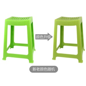 茶花凳子塑料椅子加厚型条纹凳浴室凳高方凳弧形凳 46.6cm高(绿色 1个装)-新老颜色随机
