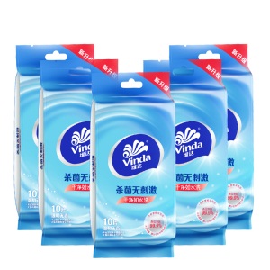维达（Vinda） 湿巾10片*10包 独立单片小包便携装成人去菌 擦汗洁肤卫生湿纸巾 浅蓝色