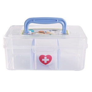 茶花收纳箱1.2L医药箱家用便利保健药箱塑料提把多格小药盒 颜色随机